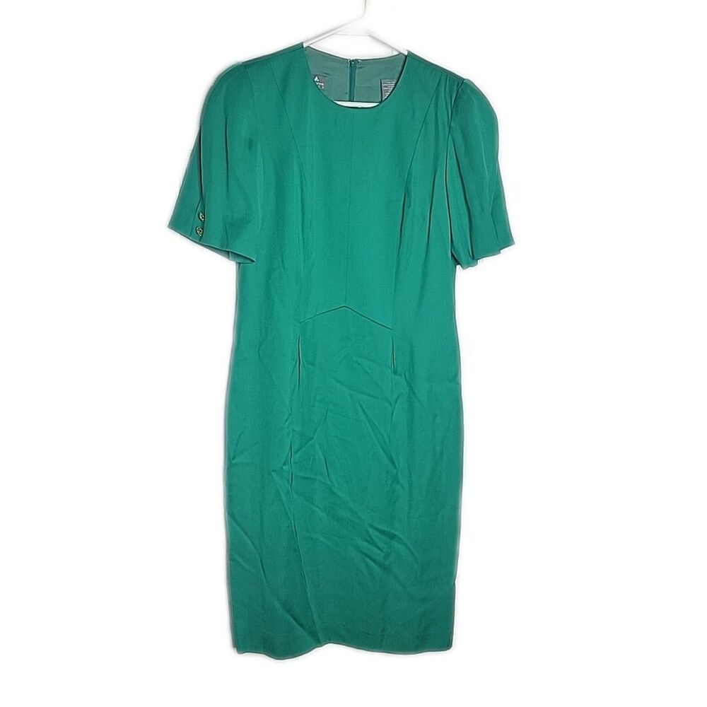 Liz Claiborne Vintage Midi Pleated Tea Dress ~ Sz 10 ~ Green ~ Short Sleeve